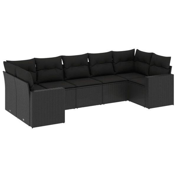 vidaXL 7-tlg. Garten-Sofagarnitur mit Kissen Schwarz Poly Rattan