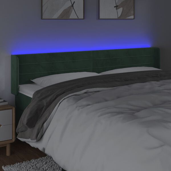 vidaXL LED Kopfteil Dunkelgr&uuml;n 203x16x78/88 cm Samt