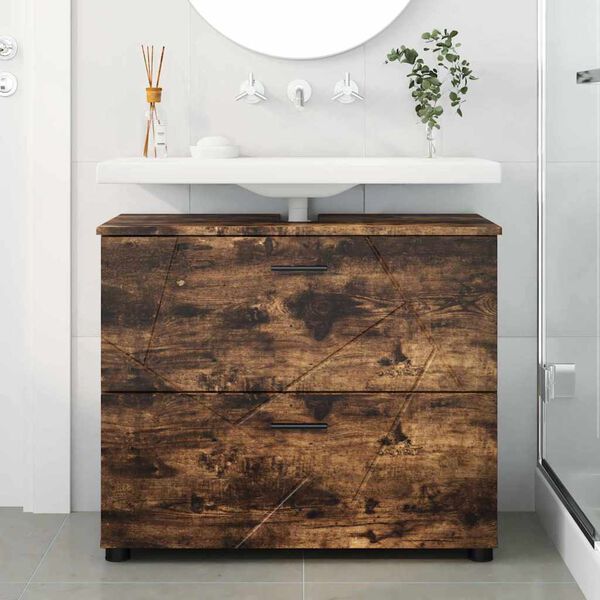 vidaXL Badezimmerschrank mit T&uuml;r Ger&auml;ucherte Eiche 76,5 x 35 x 64 cm
