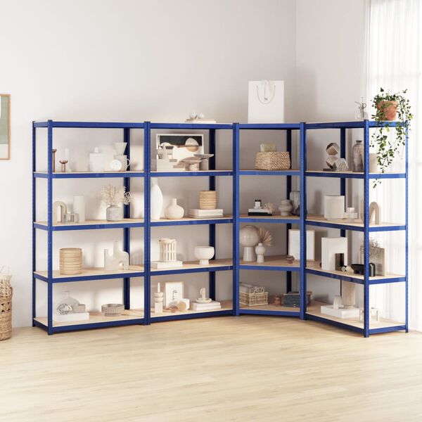 vidaXL Regale mit 5 B&ouml;den 4 Stk. Blau Stahl & Holzwerkstoff