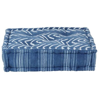 vidaXL Pouf Quadrat Baumwolle mit Muster Handgefertigt 50x50x12cm Blau