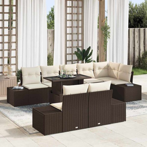 vidaXL Gartensofa-set mit Kissen 9 pcs Braun und Creme Poly-Rattan