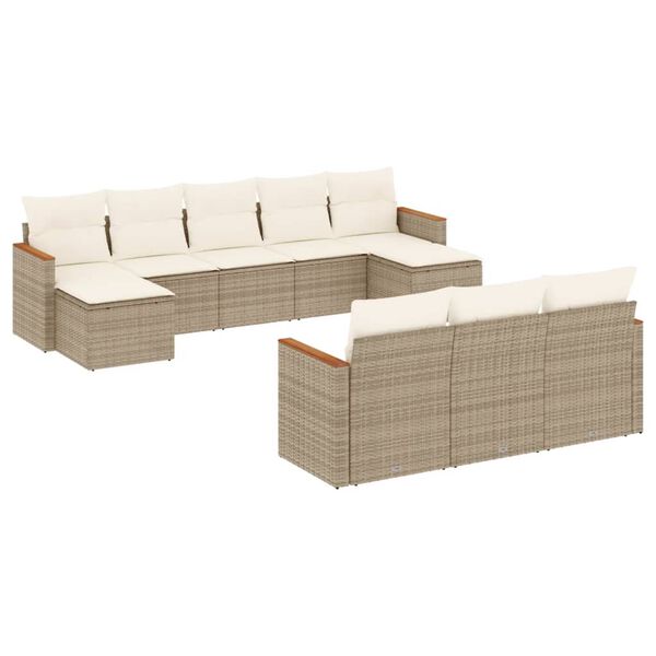 vidaXL 10-tlg. Garten-Sofagarnitur mit Kissen Beige Poly Rattan