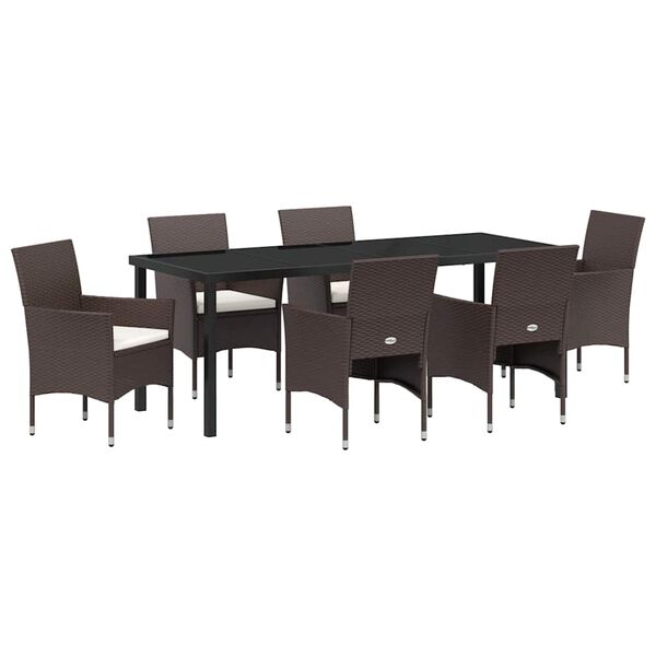 vidaXL Garten Essgruppe mit Kissen 7 pcs Braun Poly-Rattan