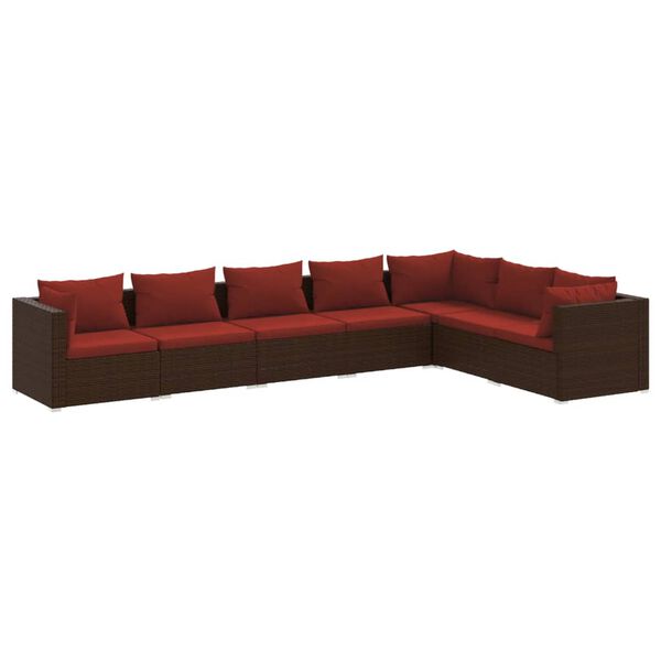 vidaXL 7-tlg. Garten-Lounge-Set mit Kissen Poly Rattan Braun