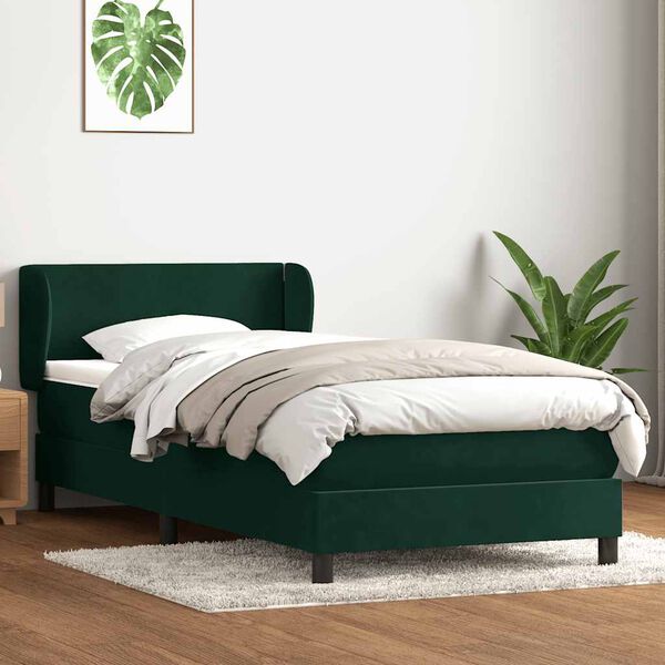 vidaXL Boxspringbett mit Matratze Dunkelgr&uuml;n 90x210 cm Samt