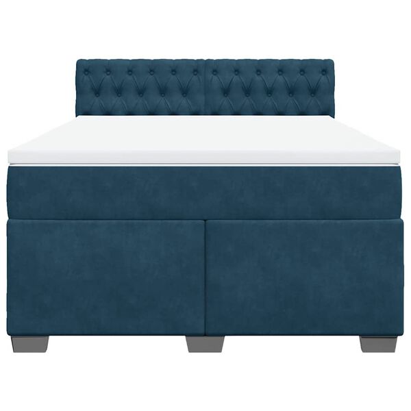 vidaXL Boxspringbett mit Matratze Dunkelblau 140x200 cm Samt