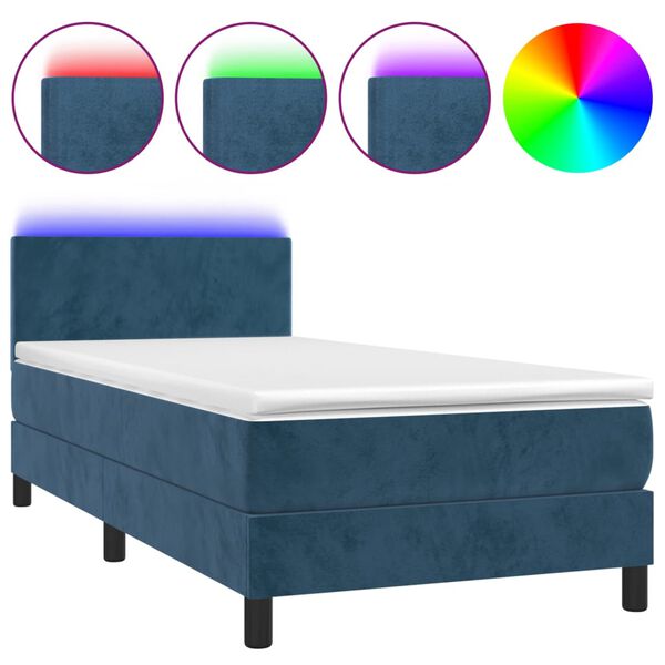 vidaXL Boxspringbett mit Matratze & LED Dunkelblau 80x200 cm Samt