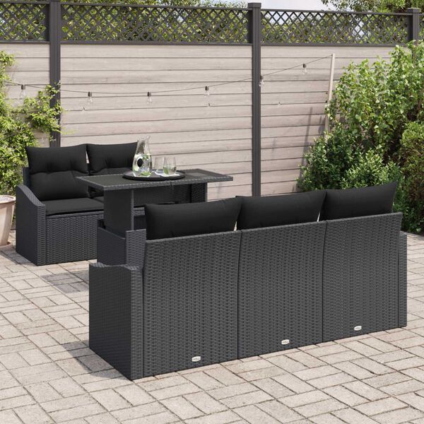 vidaXL Gartensofa-set mit Speicher 6 pcs Schwarz Poly-Rattan