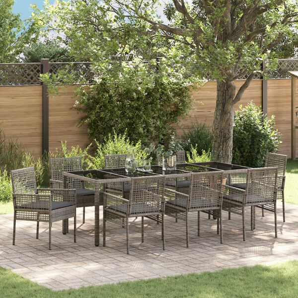 vidaXL Garten Essgruppe 9 pcs Grau Poly-Rattan
