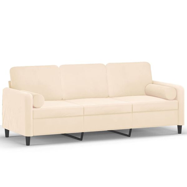 vidaXL 3-Sitzer-Sofa mit Kissen Creme 180 cm Samt