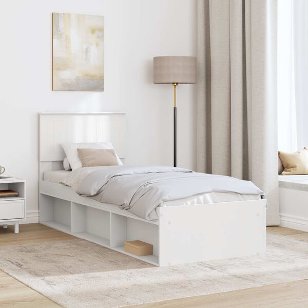 vidaXL Bettrahmen mit Kopfteil Wei&szlig; 75 x 190 cm Massives Kiefernholz
