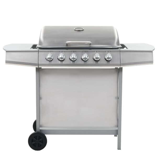 vidaXL Gasgrill mit 6 Flammen Edelstahl Silbern