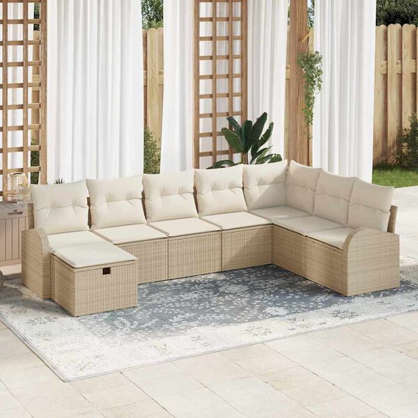 vidaXL Garten-Sofa-Set mit Kissen mit Speicher 8 pcs Beige Poly Rattan