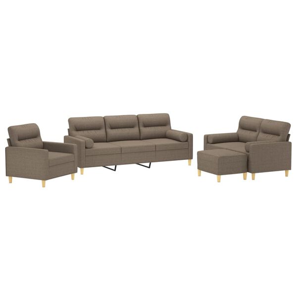 vidaXL 4-tlg. Sofagarnitur mit Kissen Taupe Stoff