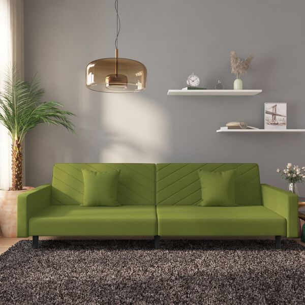 vidaXL Schlafsofa 2-Sitzer mit 2 Kissen Hellgr&uuml;n Samt