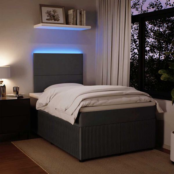 vidaXL Boxspringbett mit Matratze Dunkelgrau 120x200 cm Samt