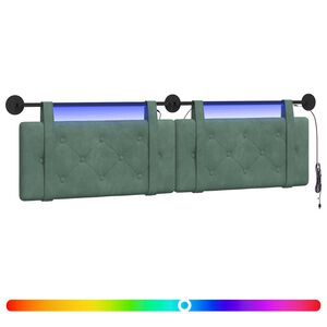 vidaXL H&auml;ngendes Kopfteil Mit LED Licht Meergr&uuml;n Samt