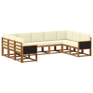 vidaXL Outdoor-Sofagarnitur 9 Stk. Natur und Creme Massivholz Akazie