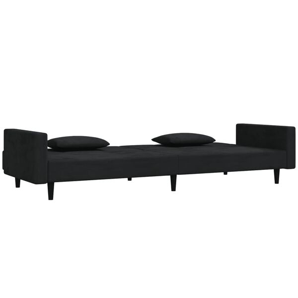 vidaXL Schlafsofa 2-Sitzer mit 2 Kissen Schwarz Samt