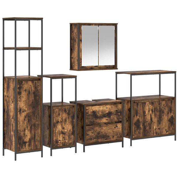 vidaXL Badezimmerm&ouml;bel Set 5 pcs Braun 76,5 x 35 x 95 cm Holzwerkstoff