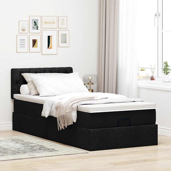 vidaXL Ottoman-Bett mit Matratze Schwarz 90x190 cm Stoff