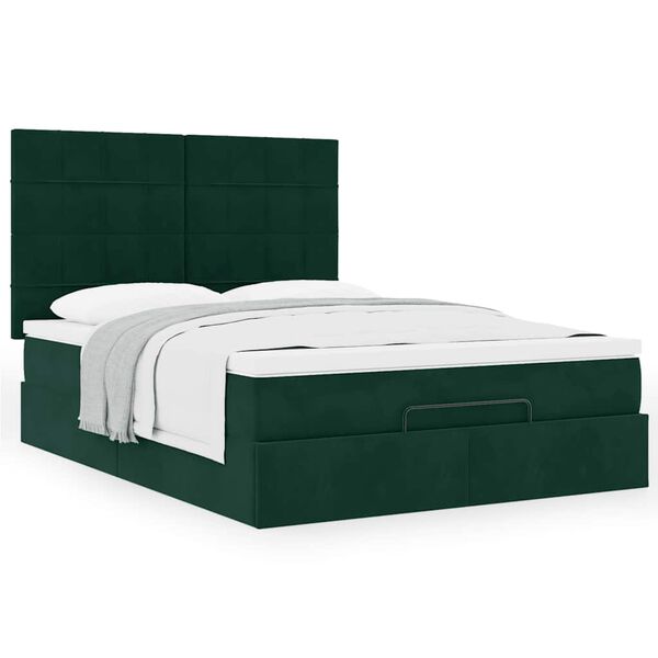 vidaXL Ottoman-Bett mit Matratzen Dunkelgr&uuml;n 140x200 cm Samt