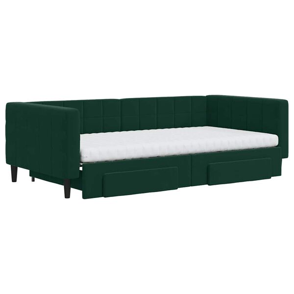 vidaXL Tagesbett Ausziehbar mit Schubladen Dunkelgr&uuml;n 100x200 cm Samt