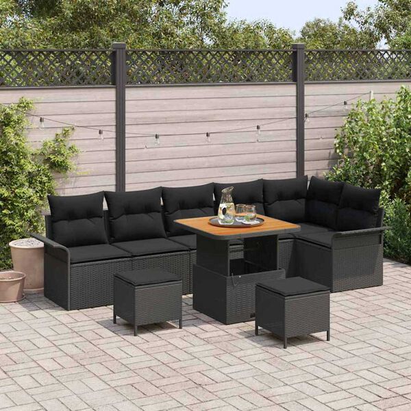 vidaXL Garten-Sofa-Set mit Kissen mit Speicher 9 pcs Schwarz