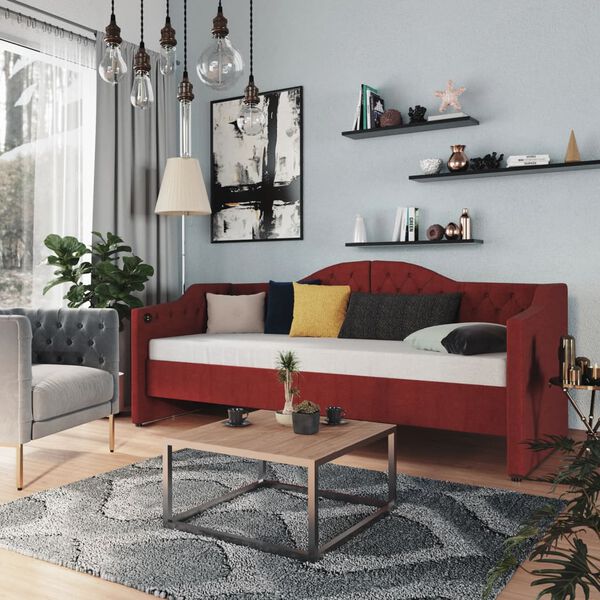 vidaXL Tagesbett USB Weinrot Stoff 90x200 cm