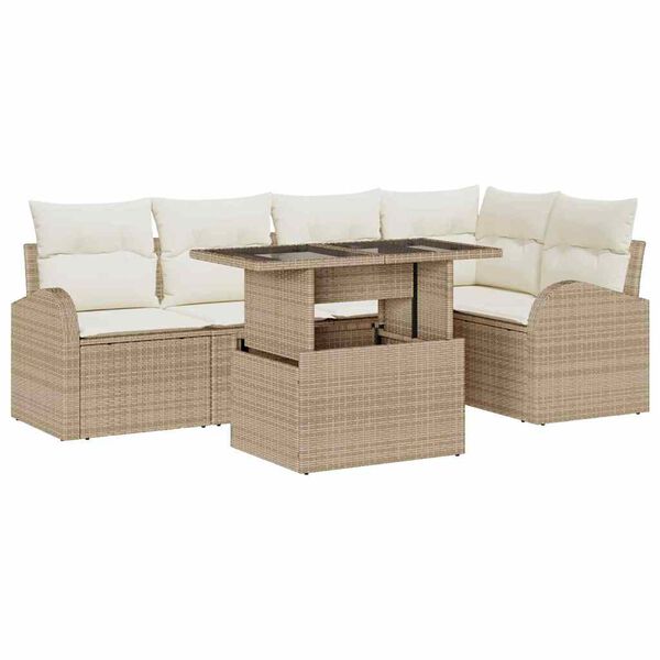 vidaXL Gartensofa-set mit Speicher 6 pcs Braun und Creme Poly-Rattan