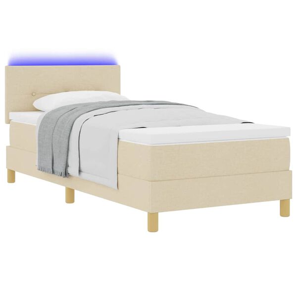 vidaXL LED Boxspringbett mit Matratze mit LED Creme 80 x 200 cm Stoff