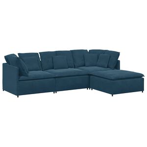 vidaXL Modulares Sofa mit Fu&szlig;hocker Kissen Samt Blau
