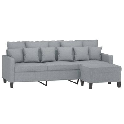 vidaXL 3-Sitzer-Sofa mit Hocker Hellgrau 180 cm Stoff