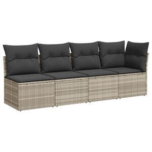 vidaXL Gartensofa mit Kissen 4-Sitzer Hellgrau Poly Rattan