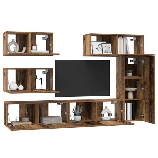 vidaXL TV-Schrankset Wandmontiert 6 pcs Altholz Holzwerkstoff
