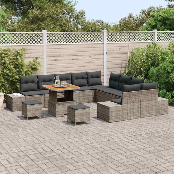vidaXL Gartensofa-set mit Kissen 13 pcs Grau Poly-Rattan