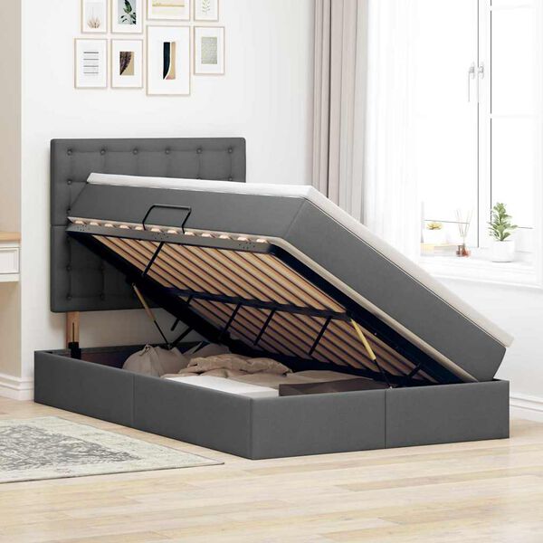 vidaXL Aufbewahrungsbett mit Matratze Dunkelgrau 120 x 190 cm Stoff