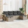 vidaXL 6-tlg. Garten-Sofagarnitur mit Kissen Hellgrau Poly Rattan