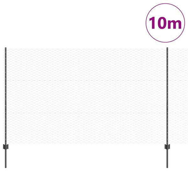 vidaXL Zaun mit Pfosten Grau 1,4 x 10 m Stahl und PVC