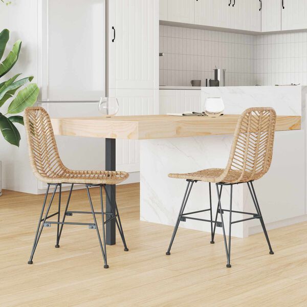vidaXL Esszimmerstuhl 2 pcs Natur 44 x 47 x 85 cm Rattan und Eisen