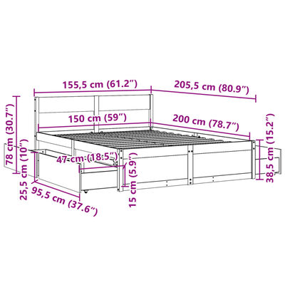 vidaXL Massivholzbett ohne Matratze Wachsbraun 150x200 cm Kiefernholz