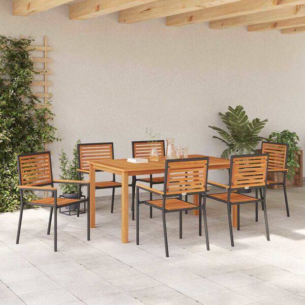 vidaXL Garten Essgruppe 7 pcs Schwarz Poly Rattan