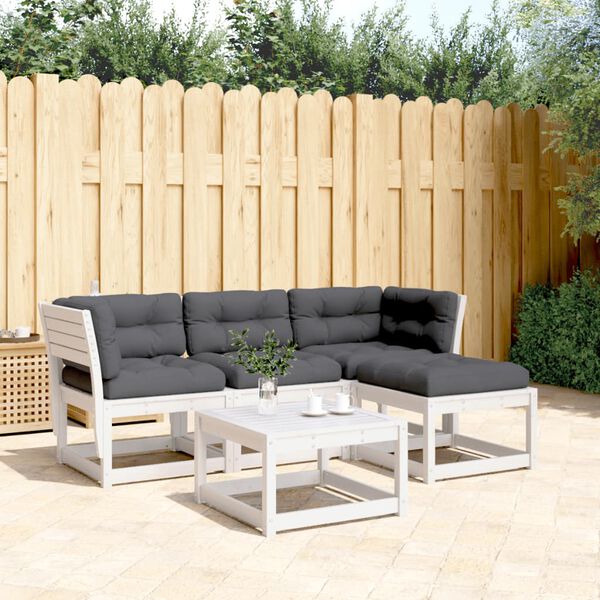 vidaXL 4-tlg. Garten-Lounge-Set mit Kissen Wei&szlig; Massivholz Kiefer