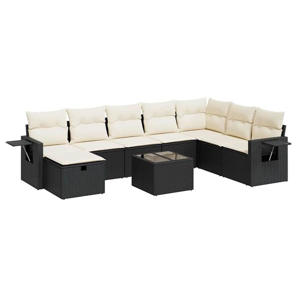 vidaXL 9-tlg. Garten-Sofagarnitur mit Kissen Schwarz Poly Rattan