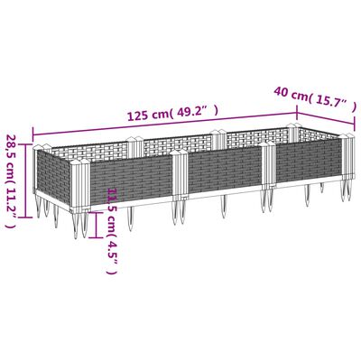 vidaXL Pflanzkasten mit Erdspießen Hellgrau 125x40x28,5 cm PP