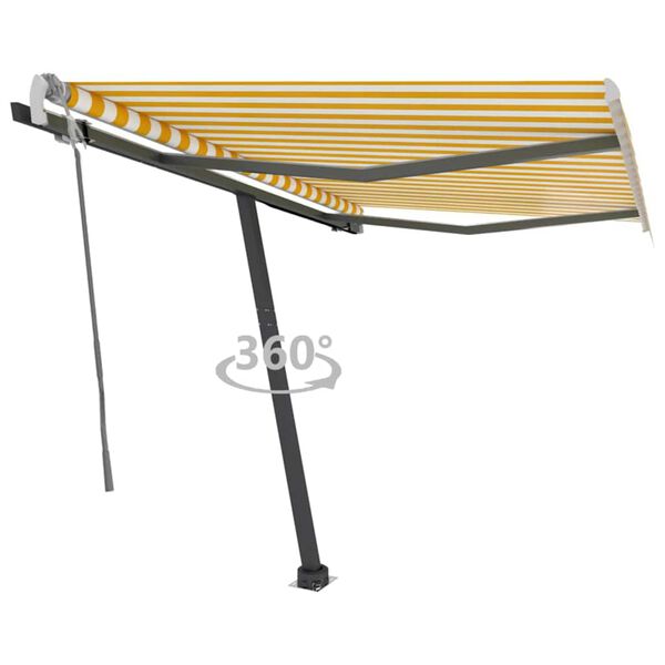 vidaXL Standmarkise Manuell Einziehbar 350x250 cm Gelb/Wei&szlig;