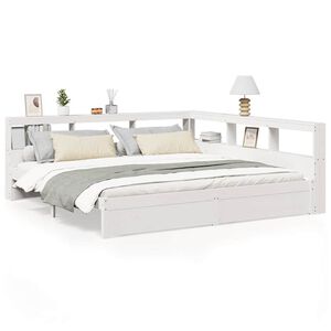 vidaXL Massivholzbett mit Regal ohne Matratze Wei&szlig; 180x200 cm Kiefer
