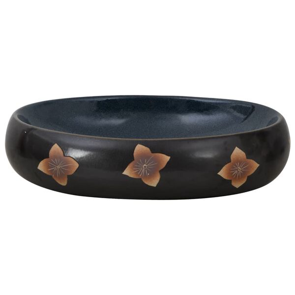 vidaXL Aufsatzwaschbecken Schwarz und Blau Oval 59x40x15 cm Keramik