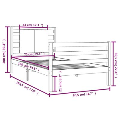 vidaXL Massivholzbett Kiefer 75x190 cm